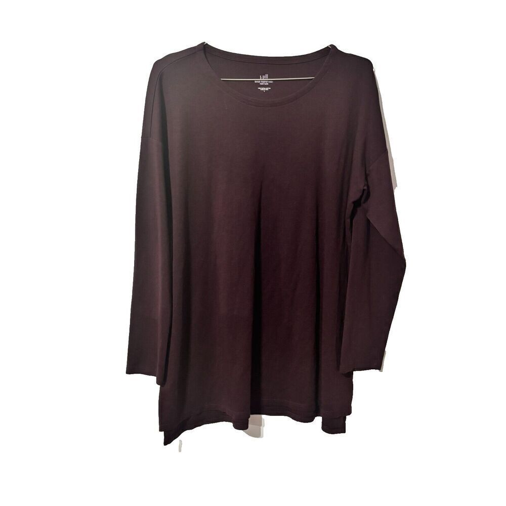J. Jill Simply Supima Womens Tunic T-Shirt Large‎ Plum Long Sleeve Crew Neck